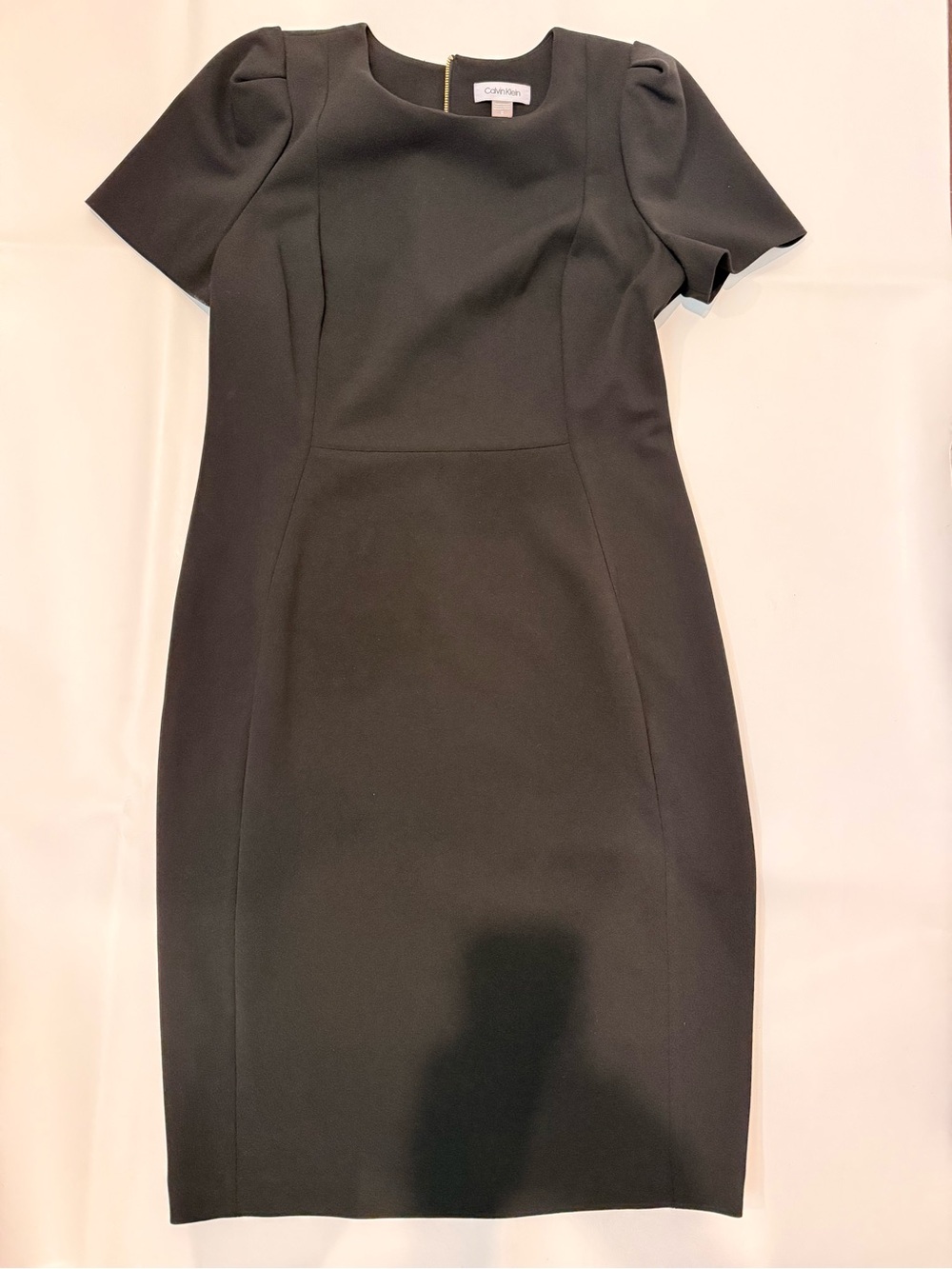 Calvin Klein Black Short Sleeve Dress with Subtle Puff Shoulder
